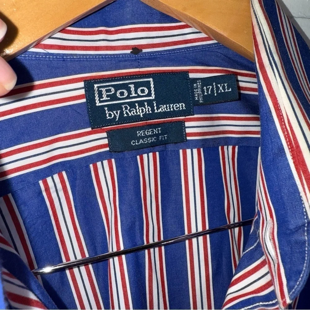 Polo Ralph Lauren Blue Striped Cotton Long Sleeve  Button Up, Men’s Size XL